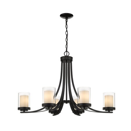Z-Lite Willow 6 Light Chandelier, Matte Black, Inner White & Outer Clear 426-6-MB